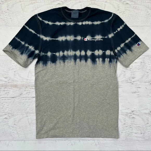 Mens Gray and Navy Tie Dye Champion T Shirt Size Small - Picture 1 of 3